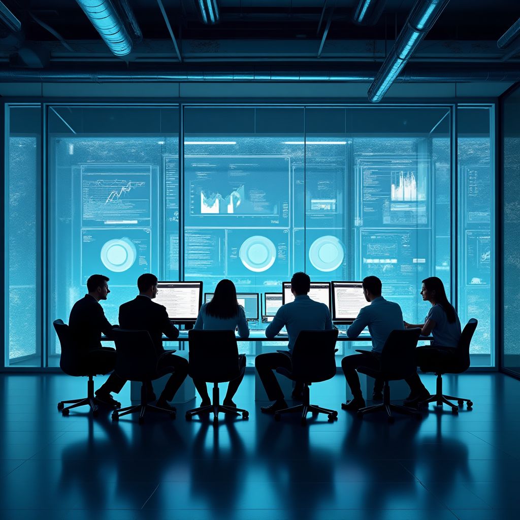 Tým datových analytiků v moderní kanceláři
